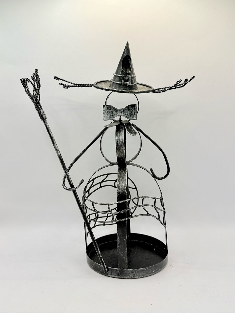 Vintage Black Metal Witch Candle Holder 10.5” – Whimsical Halloween Gothic Décor